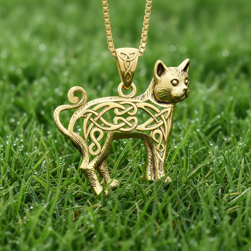 Celtic Cat Solid Gold Pendant
